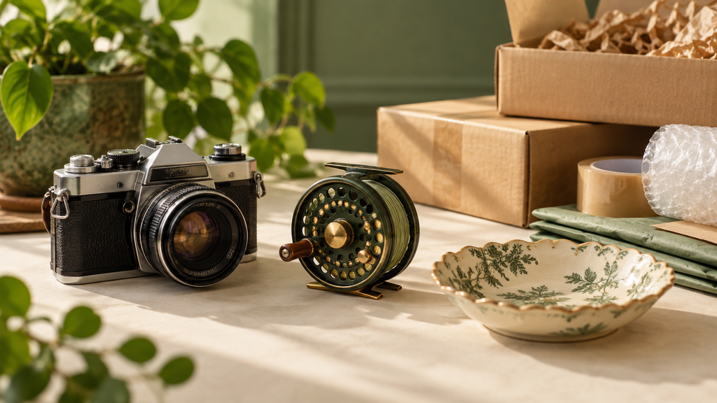 Online consignment services for a vintage camera, fly fishing reel, small dish, and other shippable items